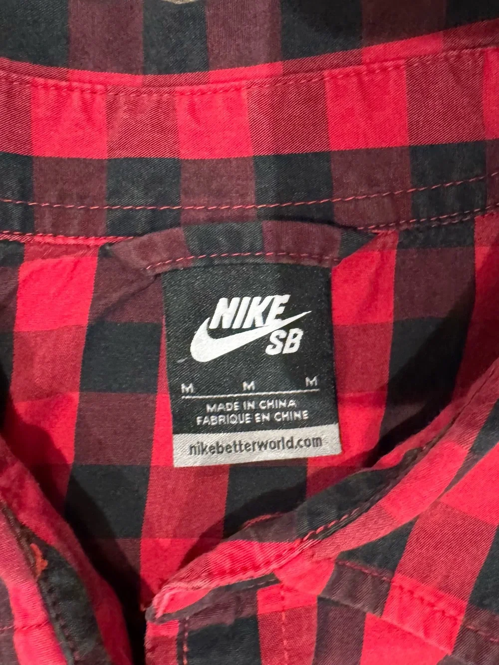 Nike Red and Black Checkered Button-Down Shirt